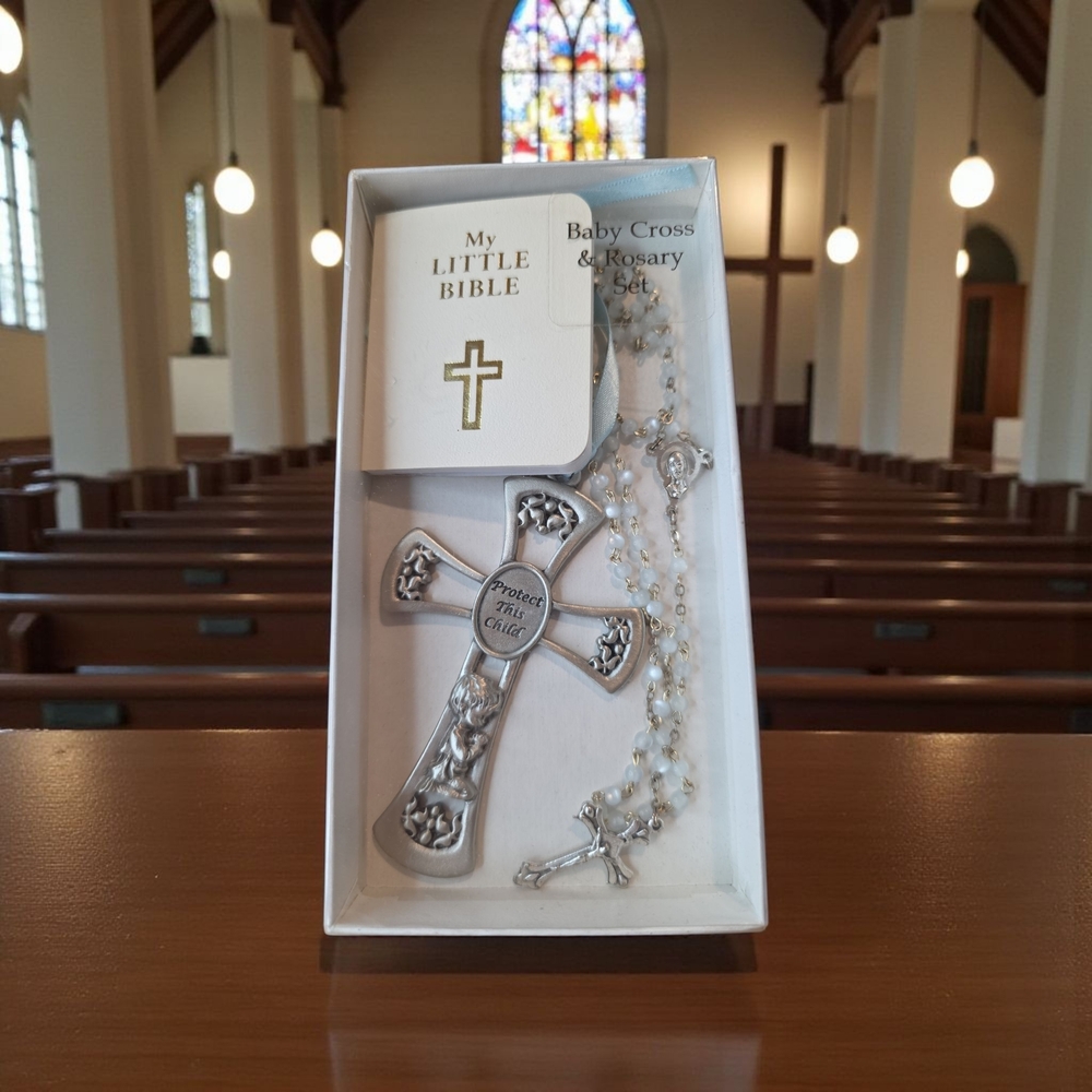 Baby Cross & Rosary Set & My Little Bible